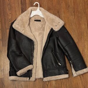 Black and Cream Shearling Jacket by Zara